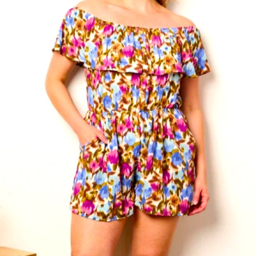 Plus Size Magenta Multicolor Shorts Romper